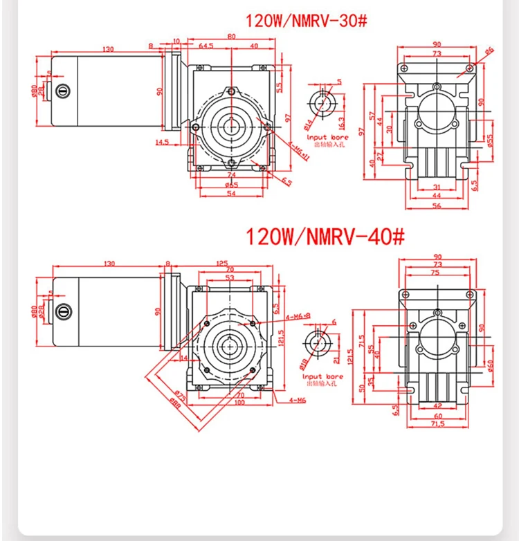 2025 Faradyi Customized Permanent Magnet Brush Dc 12V 24V High Torque 120W Single Shaft Horizontal RV30 RV40 Worm Gear Motor