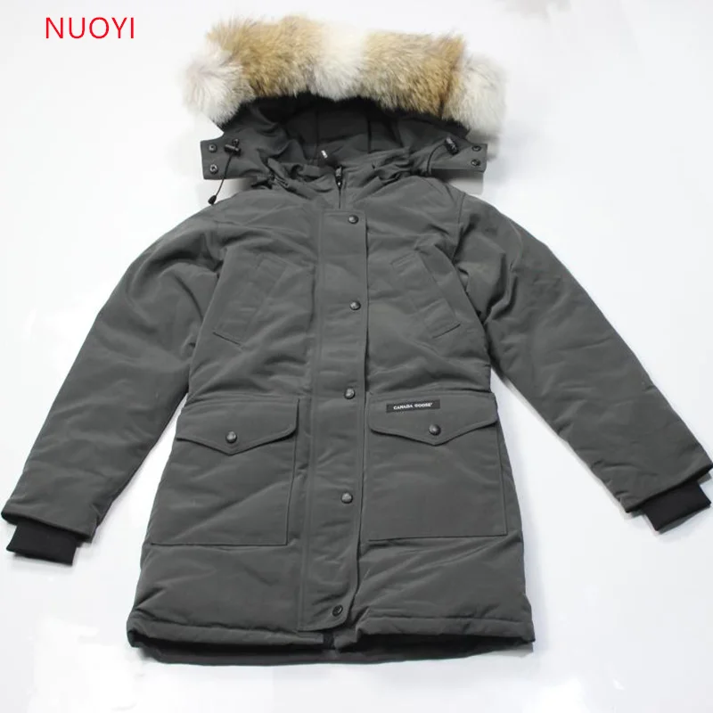 15 cappotto lungo Lady Canadian piumino donna Parka Expedition 95% piumino d\'oca bianco Snowcoat Top Brand autentica pelliccia di Coyote 3802L