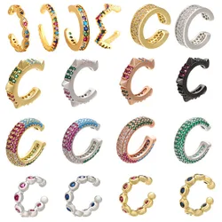 Single One Ear Clip on Earrings Cuff Star Heart Rivet Rainbow CZ Gold Silver Color Earring Jewelry Aretes Non Pierced Earing