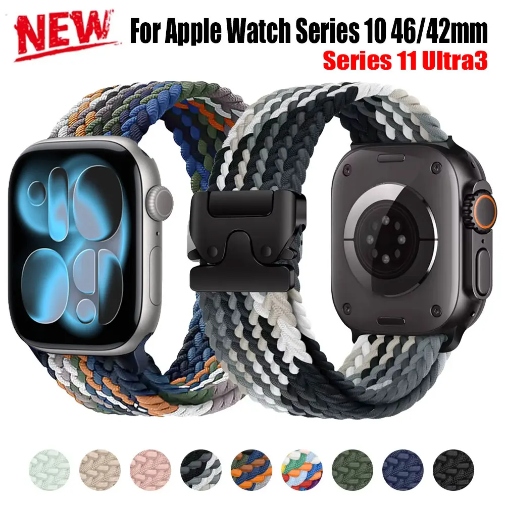 النايلون حلقة حزام لساعة أبل 49 مللي متر 11 10 46 متر 42 مللي متر 44 مللي متر 45 مللي متر الفرقة ينسج سوار ل Iwatch 10 الترا 3 2 9 5 8 SE 3 2 كوريا