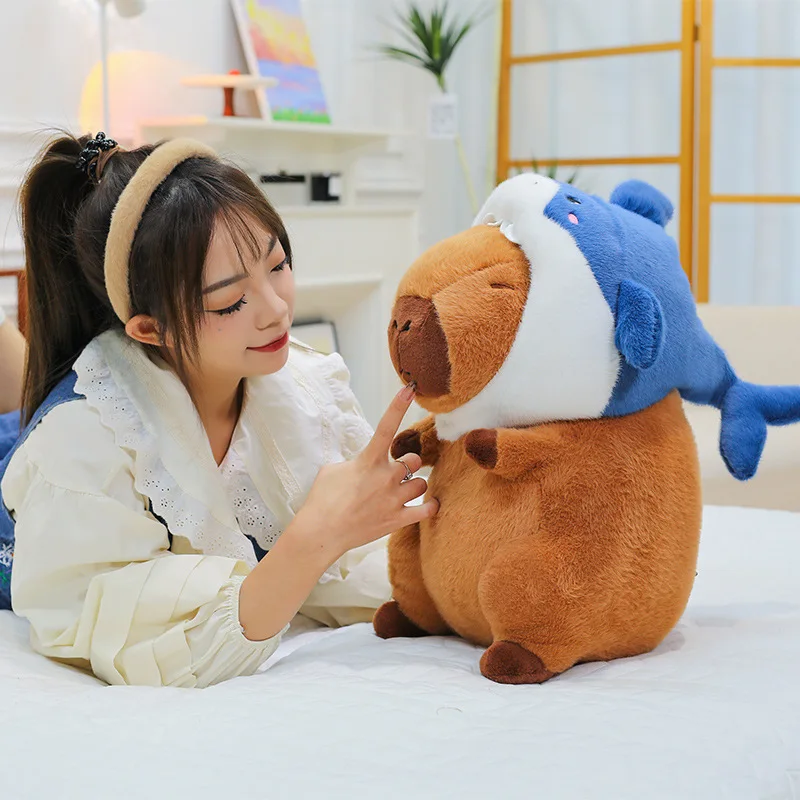 Kawaii Shark Capybara Plush Toy Stuffed Doll for Kids Birthday Xmas Gift Soft Cuddly Animal Plushie Wholesale New Arrival Cute