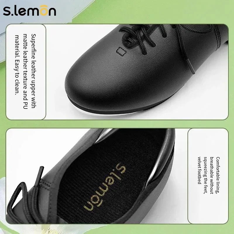 S.lemon Tap Shoe,Black Full Sole Lace Up Patent Leather Black Soft-Sole Tap Dance Shoes for Kids Adult Girls Boy Man Women - view 5