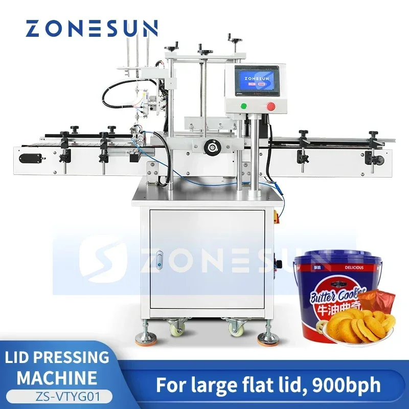 Zonesun ZS-VTYG01 máquina automática de prensagem de tampa de balde de embalagem de alimentos com alimentador de tampa de garrafa máquina de selagem