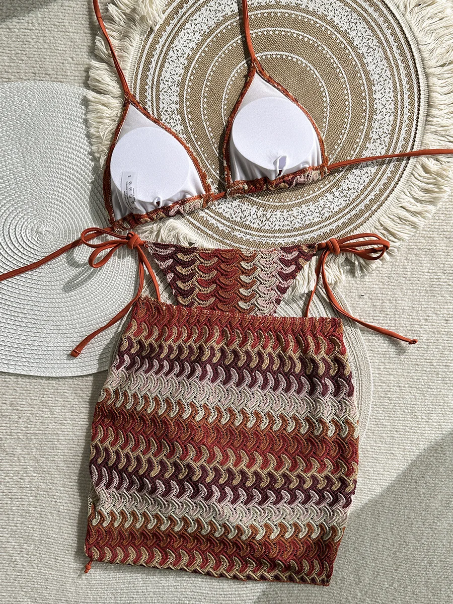 With Sarong Skirt Fish scales Bikini Women Swimwear Female Swimsuit Three-Pieces Bikini Set High Cut Bathing Suit Swim Beachwear