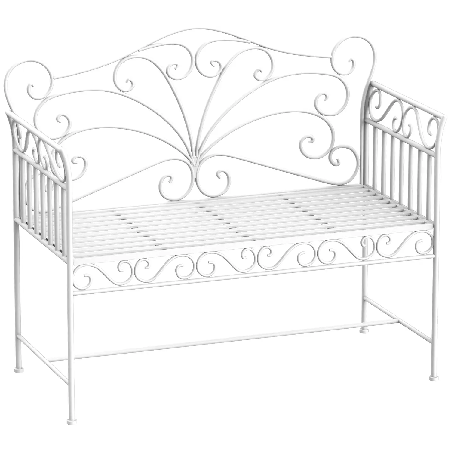 

43" Garden Bench, Outdoor Patio Bench with Armrests, Metal Porch Bench for Backyard, Poolside, Lawn, Cream White