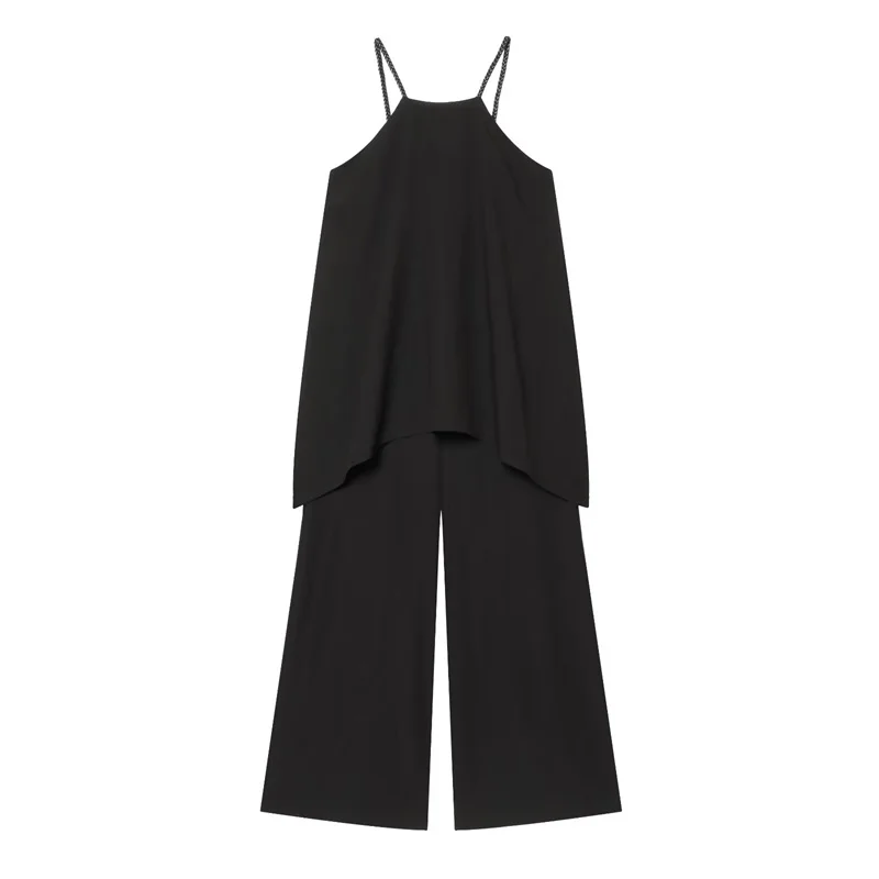 

ZHIO Women's Jumpsuit 2026 Summer New Style Black Strappy Double-Layer Woven Jumpsuit Elegant and Fashionable