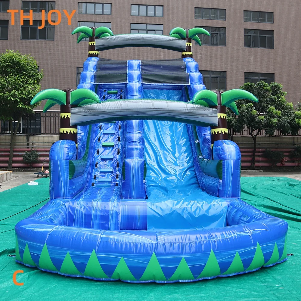 da spedire a porta, scivolo gonfiabile commerciale con palmo blu per bambini e adulti Scivolo gonfiabile con piscina