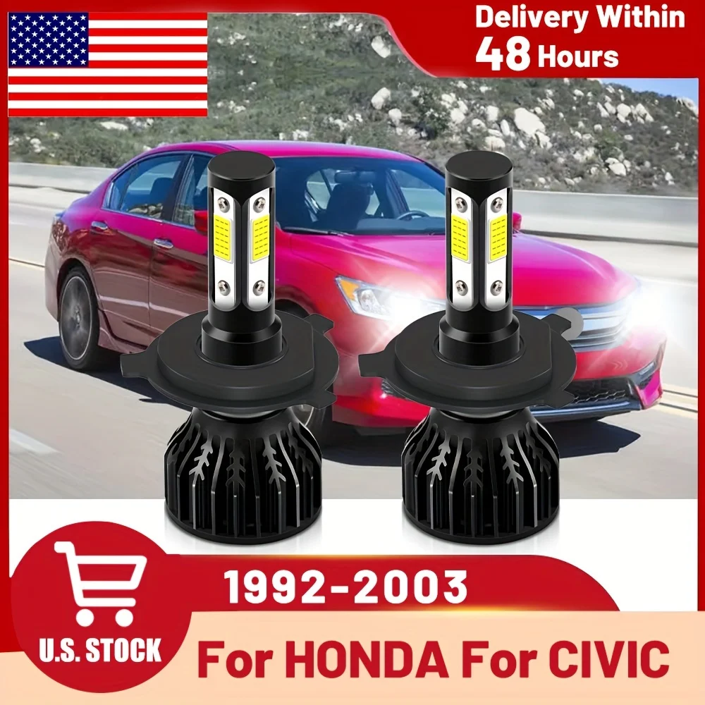 LED Lights For HONDA For CIVIC (1992-2003), 6000K White LED Car Headlight 600% Brightness 1:1 Mini Size Lamp Plug And Play 2 PCS