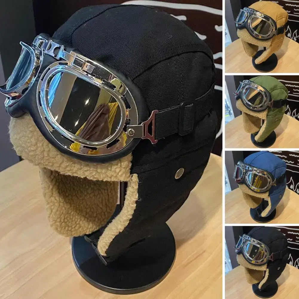 Gorro Lei Feng, gafas de esquí a prueba de viento, gorro de invierno con gafas para actividades al aire libre, gorro con orejas forradas de terciopelo grueso