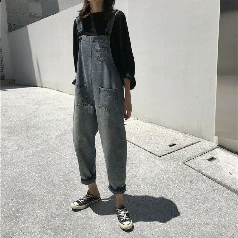 

Новые женские джинсовые комбинезоны в корейском стиле: свободные, широкие, стройнящие, молодежные, универсальные брюки для студентов