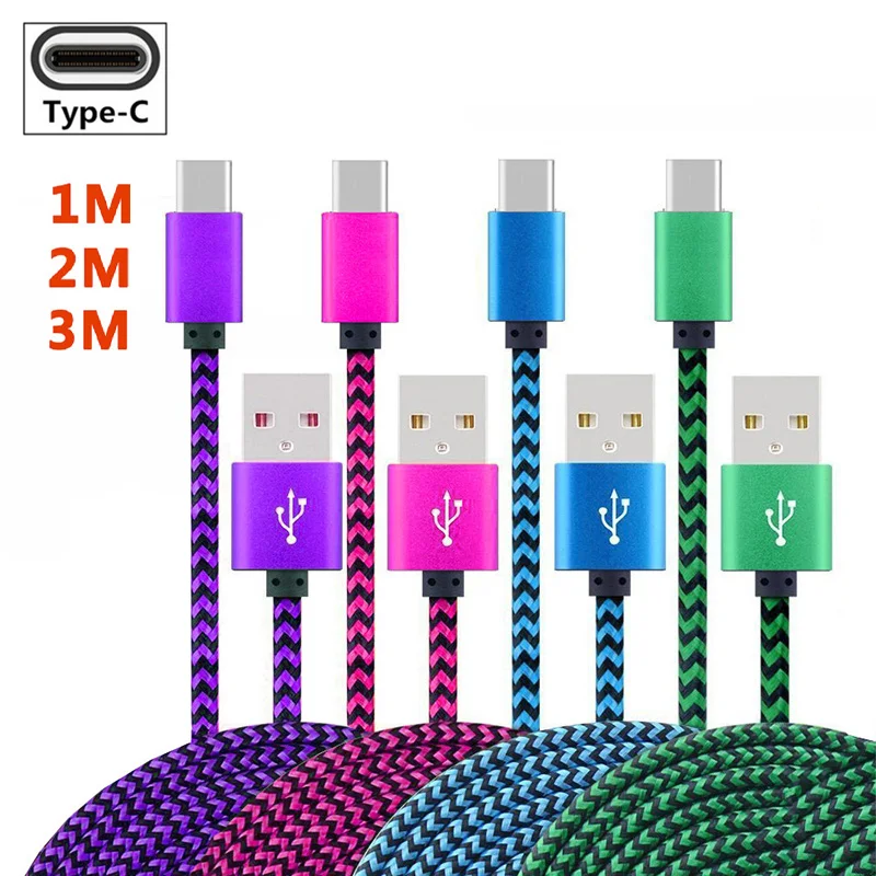 USB Typ C Kabel Datum Sync Schnelle Lade Nylon Geflochtene Draht Ladegerät Kabel Für Samsung Huawei Android Typec Handy 1m 2m 3m