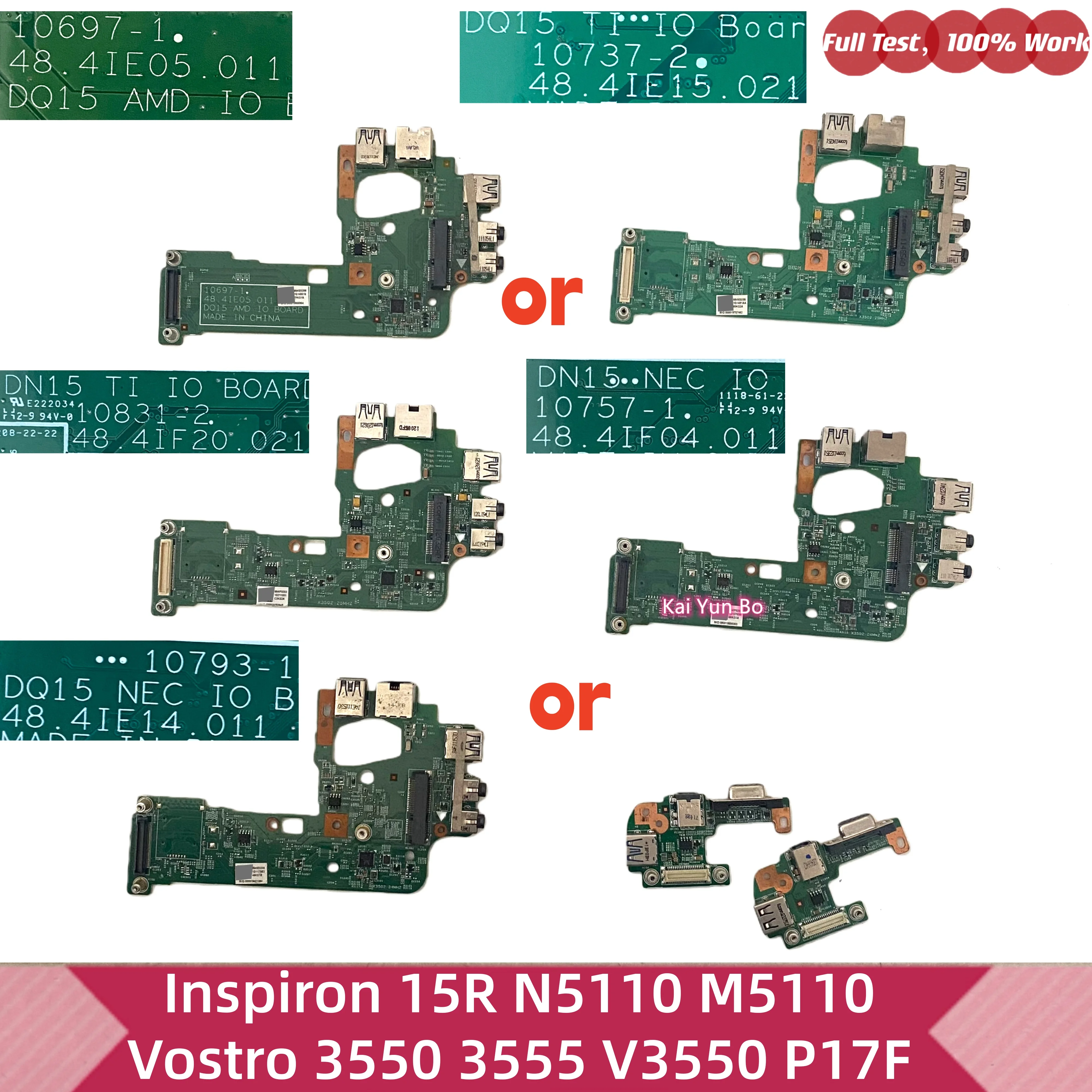 Placa de Áudio, LAN, Ethernet, USB ou Placa de Conexão USB VGA DC para Laptop DELL Inspiron 15R N5110 M5110 Vostro 3550 3555 P17F DQ15 DN15 12773-1 10831-2 10793-1 10757-1 10737-2 10698-1 10697-1 48.4IE06.011 48.4IE15