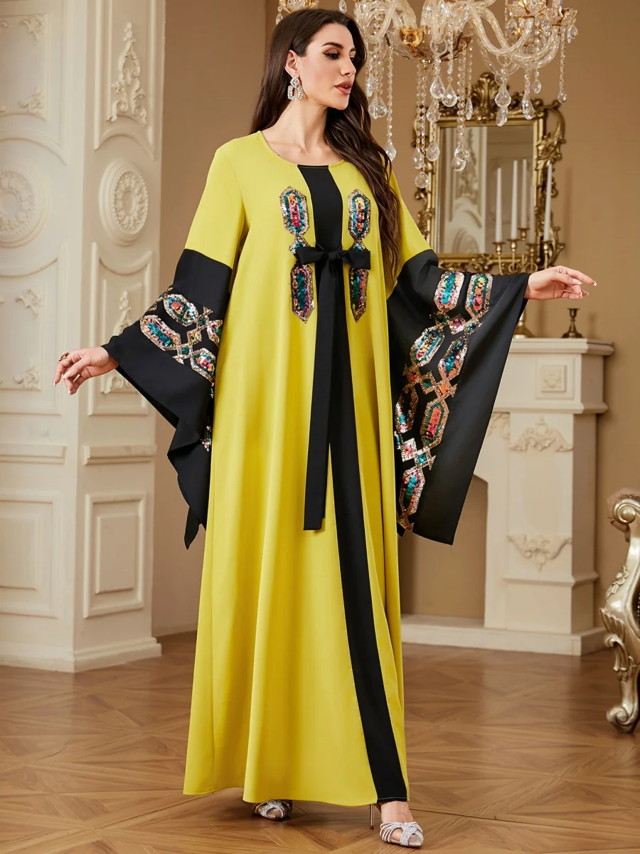 

Мусульманские женщины, арабский Дубай, Абая, роскошный кафтан, длинное платье с вышивкой и блестками, плюс скромный халат, женское африканское платье, исламская одежда