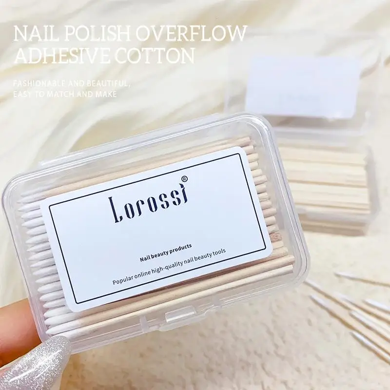 100 Teile/schachtel Nägel Holz Tupfer Reinigung Stick Knospe Spitze Holz Baumwolle Kopf Maniküre Detail Corrector Nagellack Entferner Maniküre Werkzeug