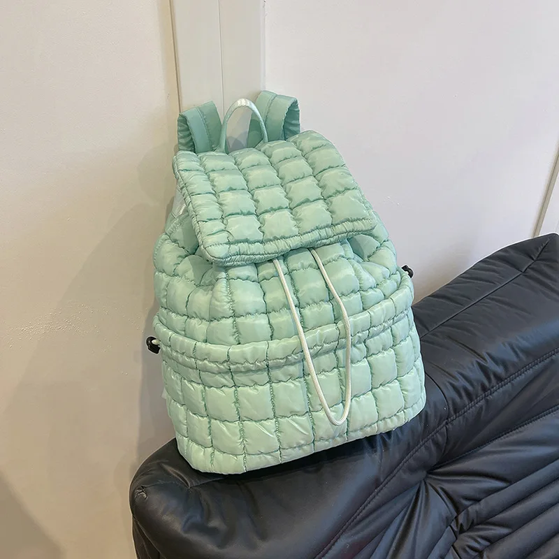 Korean Style Simple Trendy Lightweight Down Puff Backpack Large Capacity New Commuting Fluffy Checkered