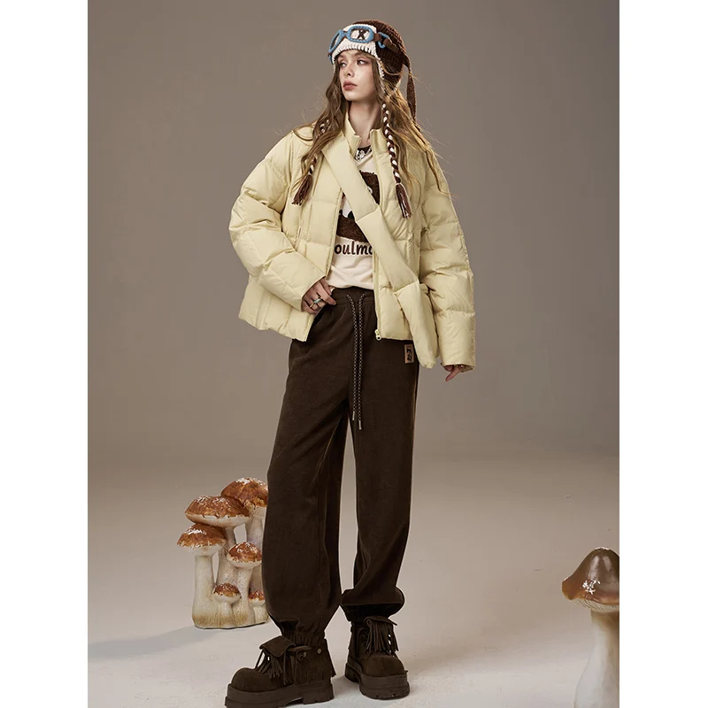 ELFSACK 2025冬新作 カジュアル無地クラウドキルティング多用途パファージャケット レディース