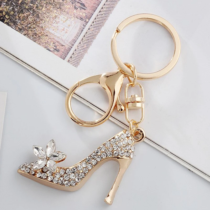 High Heel Shoe Keychain Crystal Purse Car Key Chain Bag Decorative Alloy Keyring