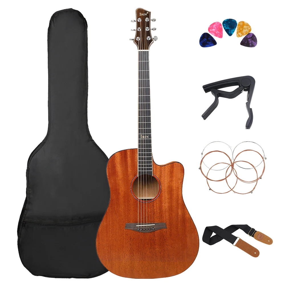 

IRIN 40 Inch 6 Strings Acoustic Guitar Spruce Wood Panel Folk Guitarra with Guitar Bag Capo Strings Strap Parts & Accessories