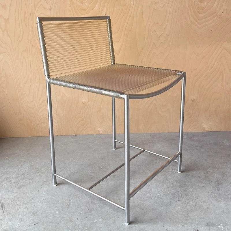 Cadeira de vime transparente de aço inoxidável, encosto de designer, lazer, adereços de tiro, cadeira criativa