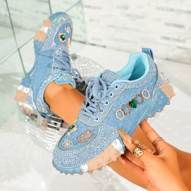 

High-quality Appearance Level Platform Lace-up Rhinestone Versatile Comfortable Anti-slip Breathable Sports Casual Women's Shoes