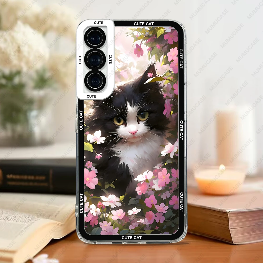 Phone Case For Samsung Galaxy S20 S21 S22 S23 S24 FE Plus Ultra A54 A53 A52 A34 5G TPU Soft Cover Cute Cat
