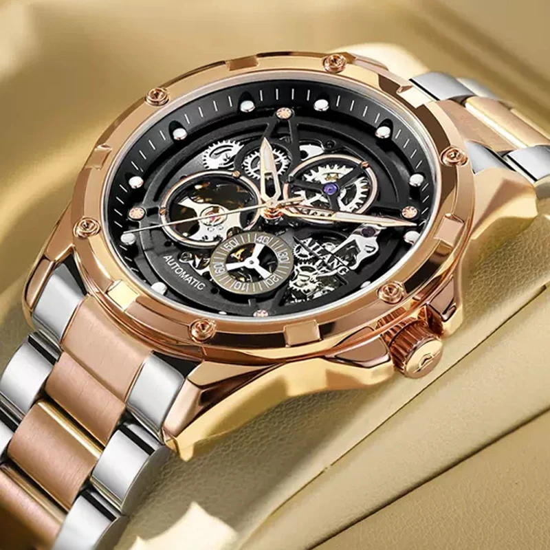 

AILANG брендовые роскошные мужские механические часы со светящимися стрелками, спортивные водонепроницаемые полностью стальные полые автоматические часы с турбийоном, мужские