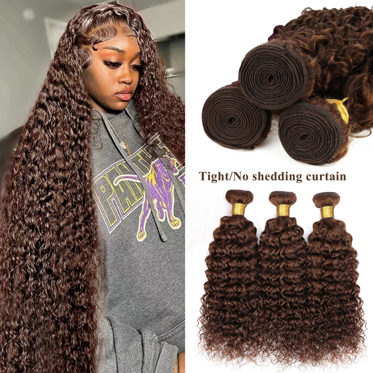 4# Deep Wave Human Hair Bundles Raw Indian Hair Weaving 1/3/4 Pcs Bundles Human Hair Extensions Chocolate Brown Curly Hair Weave