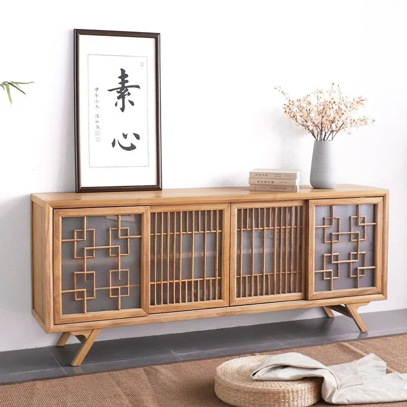 

Chinese solid wood TV cabinet Modern simple Zen small apartment living room TV cabinet Overall multi-function, floor cabinet