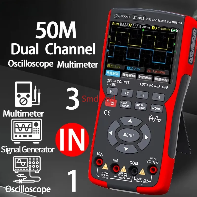 ZT-703 Handheld Digital Oscilloscope Multimeter Three-in-One Two-Channel Oscillometer Signal Generator Electrician