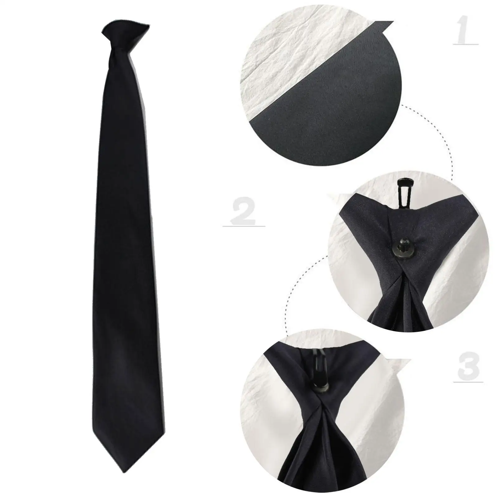 Fashion Simple Clip On Tie Men Uniform Black Clip Pre-tie Neck Tie For Business Butler Wedding Funeral Police Security