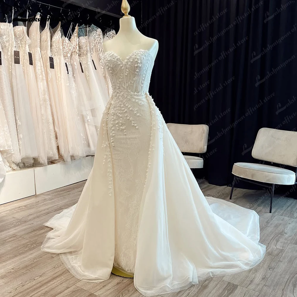 

Lakshmigown 2n1 Wedding Dress with Overskirt 2025 New Vestidos Civil Floral Lace Boho Bridal Wedding Gown Vestidos Customized