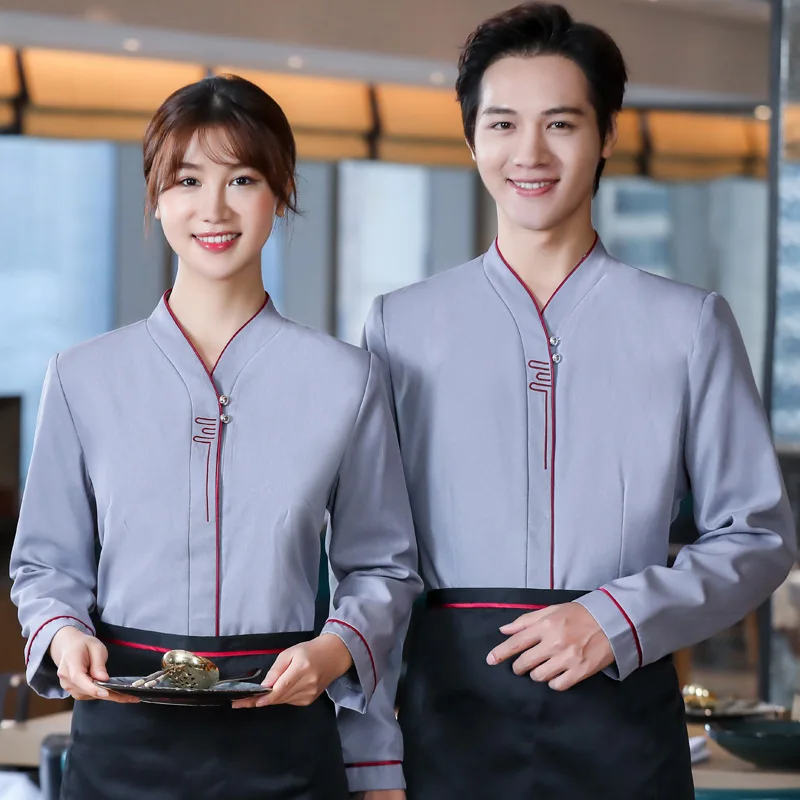 Chinese Restaurant Waiter Autumn and Winter Men's and Women's Work Clothes Hotel Catering Uniform Hot Pot Restaurant Tea House W