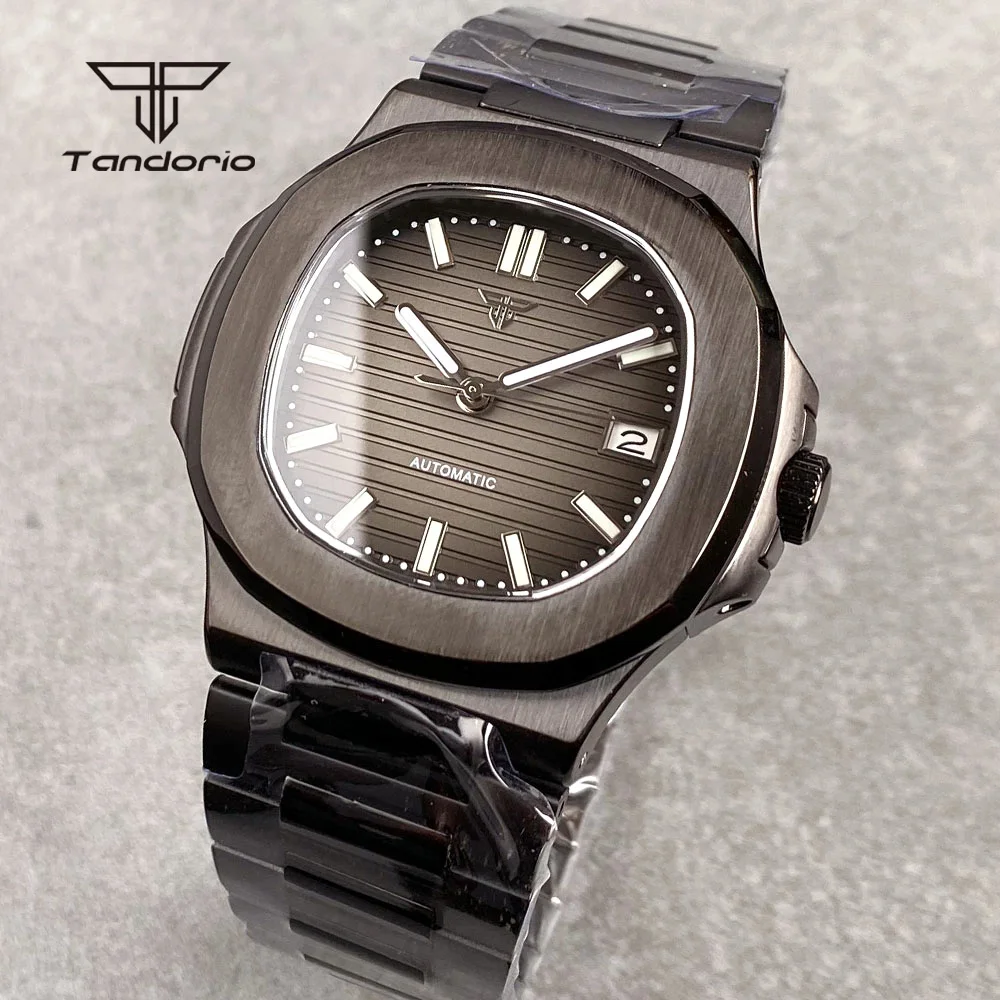 Tandorio Square Black Pvd Steel NH35 Automatic Square Watch for Men Sapphire Date Business 40mm Mechanical Wristwatch Luminous