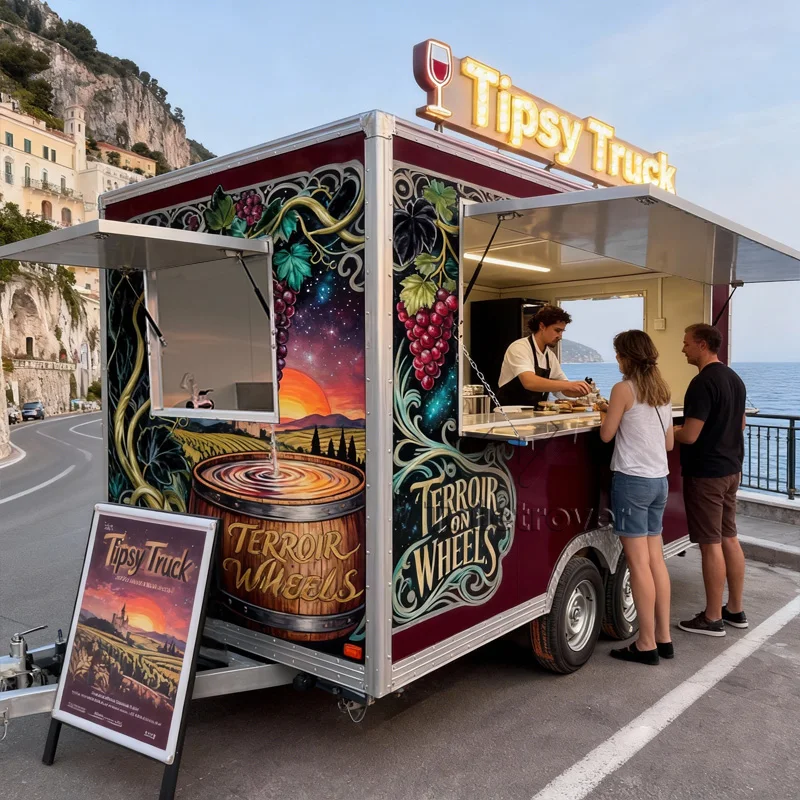 

Fully Equipped Food Trailer Coffee Mobile Food Trailer Cart Ice Cream Self-Propelled Food Truck with Full Kitchen and Bathroom