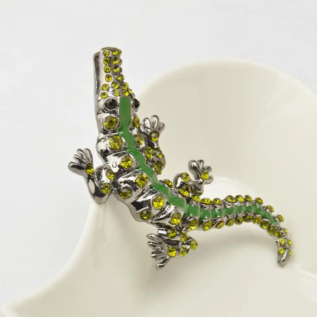 Novelty Gothic Punk Alligator Crocodile Rhinestone Men Brooch Pin Jewelry