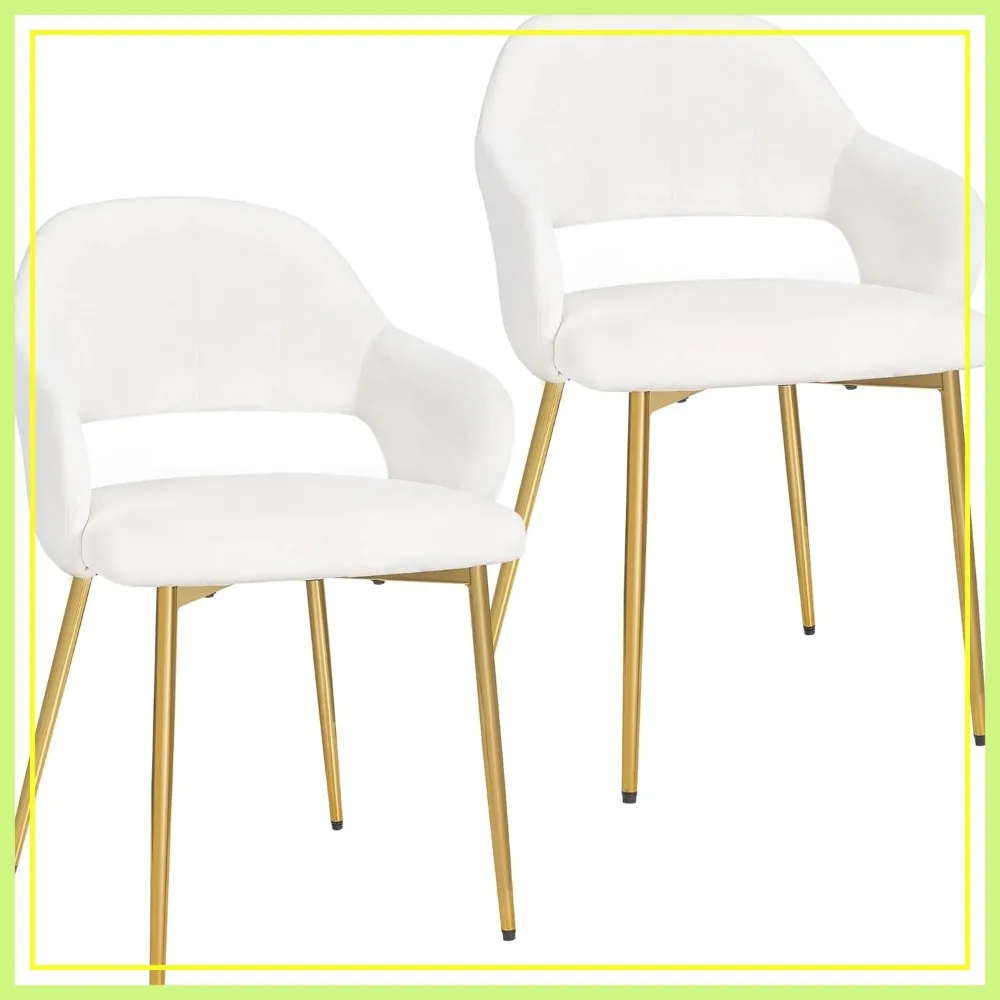 

Velvet Dining Chairs Set of 2, Modern Upholstered Kitchen Chairs with Cushion, Padded Backrest, Metal Legs, White