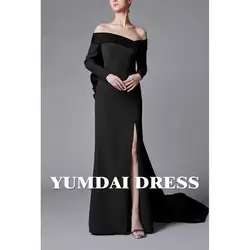 YUMDAI Gorgeous And Elegant Black Velvet High Slit Dinner Long-sleeved Dress 2024 Dubai Luxury Wedding Party Large Tail Dress