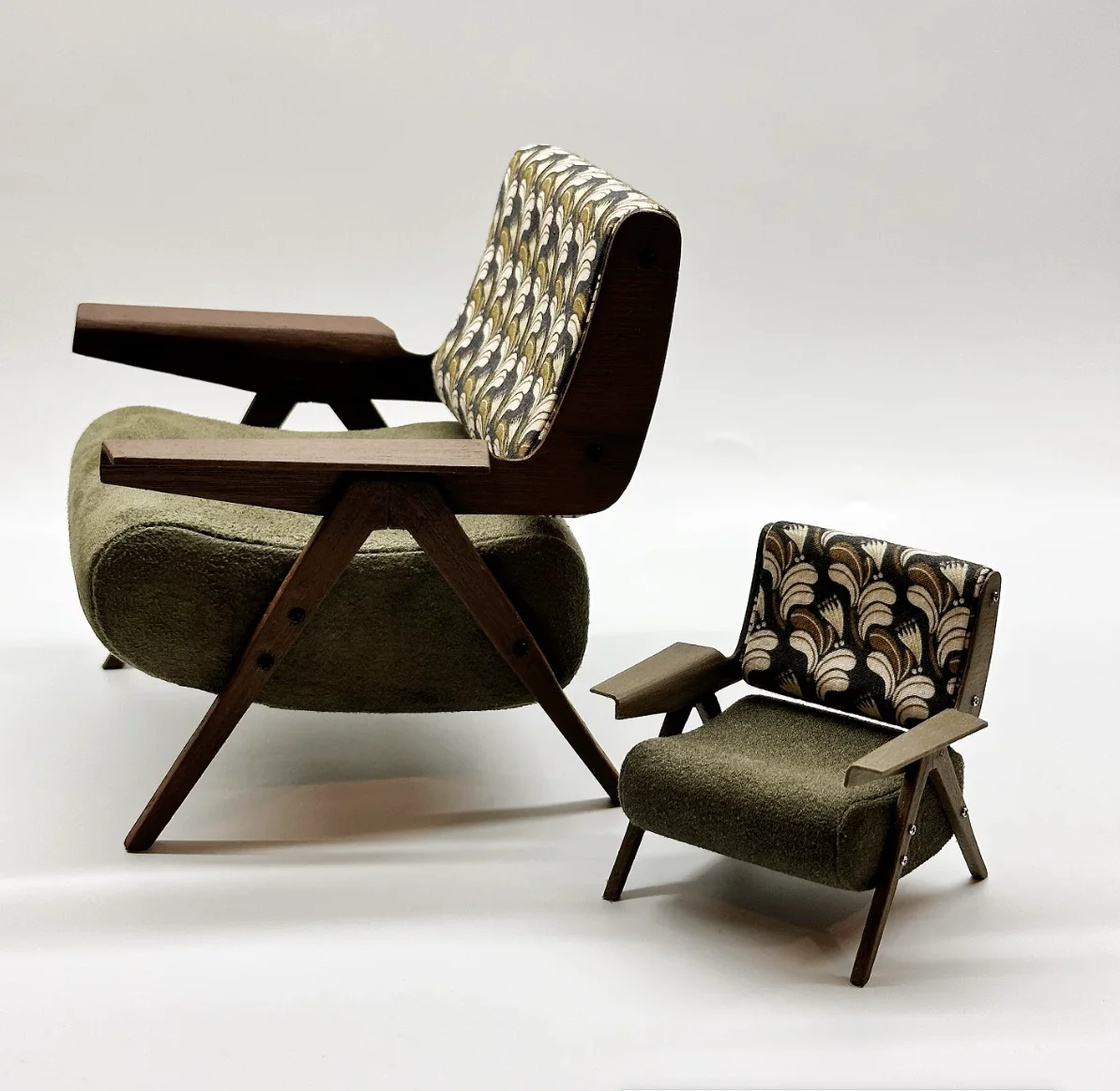 1:12 & 1:6 Miniature Vintage Chairs Linen Cushion Dining Chair Rattan Bar Stool Harp Armchair for BJD Dollhouse Furniture Decor view 4