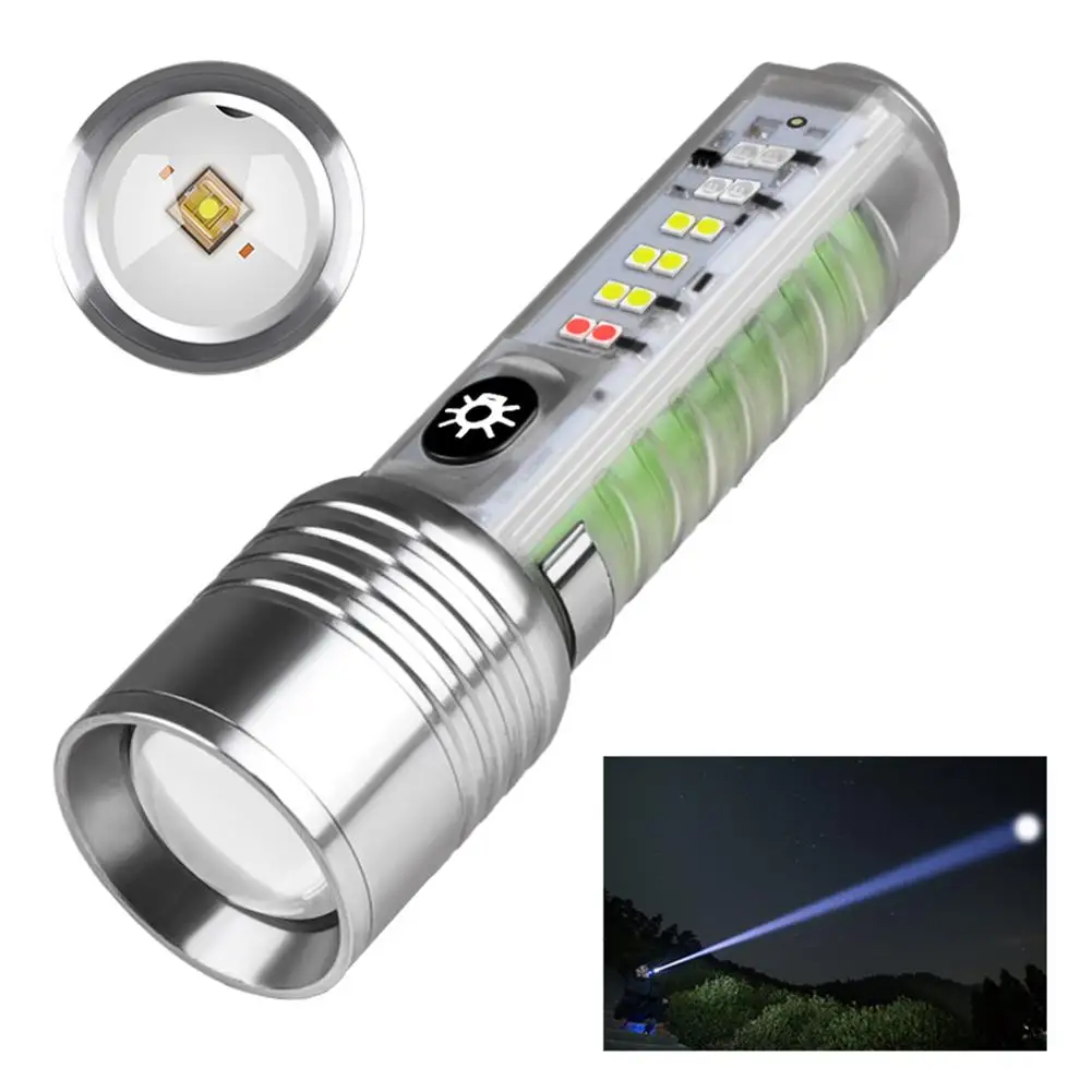 1 Pcs 30w Led Flashlight Telescopic Zoom Super Bright Ipx4 Waterproof Nkeychain Lamps Purple Money Detector Lights Wholesale