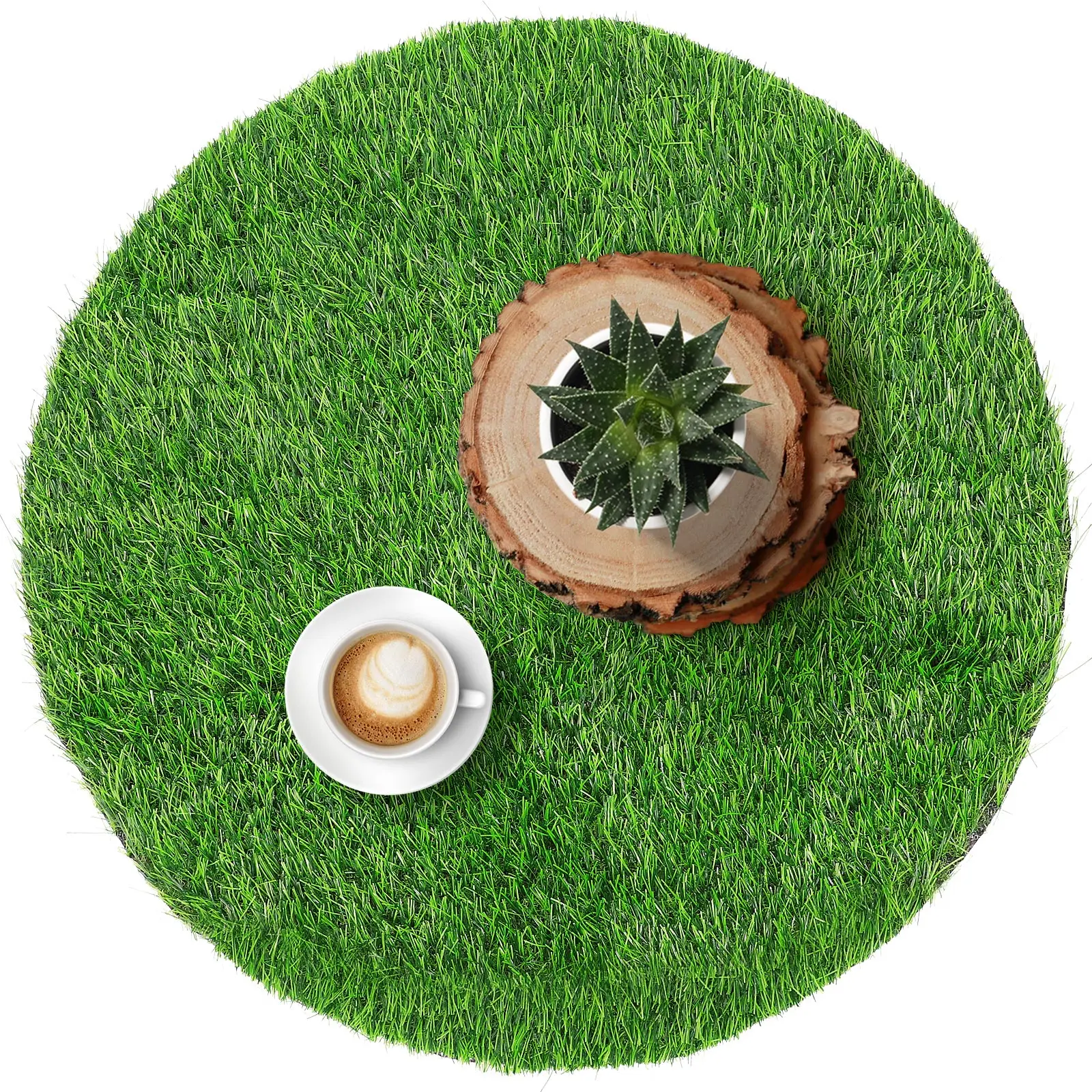 

Simulated Grass Round Mat Green Artificial Grass Mat For Dining Table Decor Outdoor Picnic Coffee Bar Kitchen Placemats