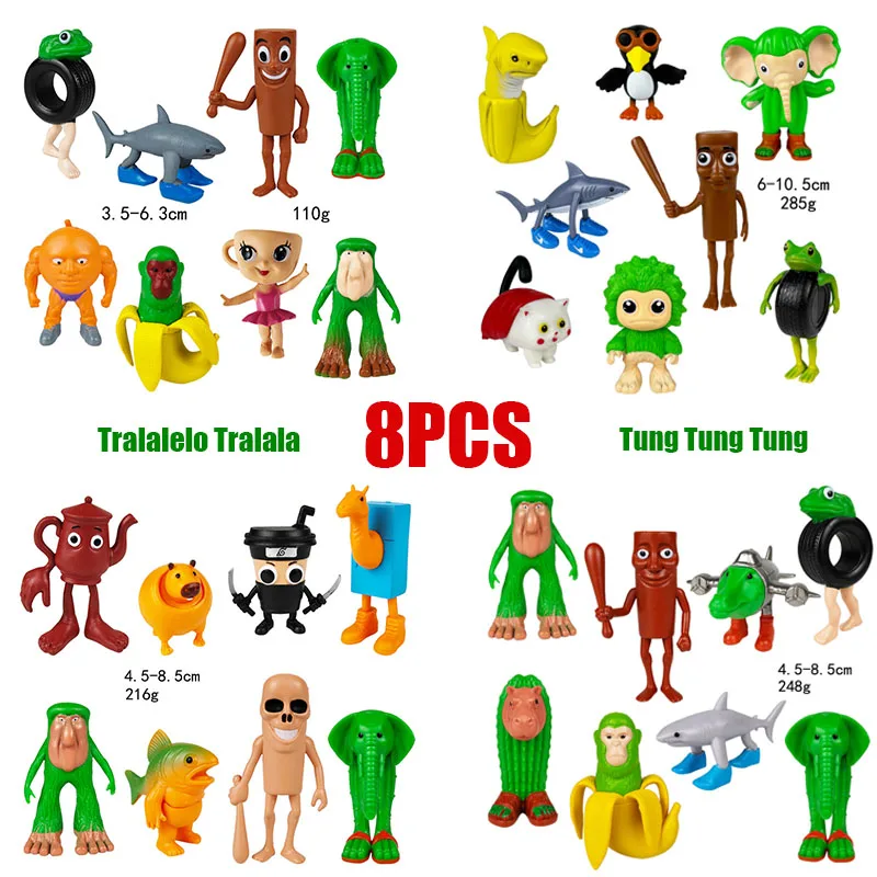 

8Pcs/Set Tralalelo Tralala Brainrot Animals Tung Tung Tung Sahur Figure Figurine Doll Toy Desk Decoration Model Ornament Gift