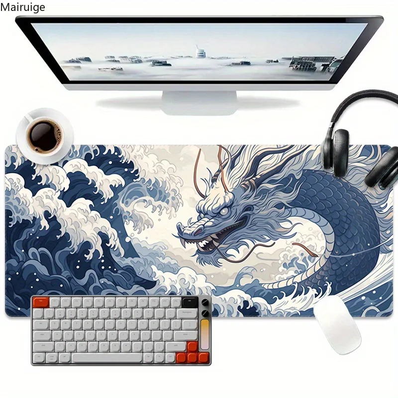 

Японский коврик для мыши с волнистым и драконом, большой коврик для компьютерной офисной игровой коврик, резиновый противоскользящий коврик для игровой клавиатуры, коврик для мыши, длинный настольный коврик