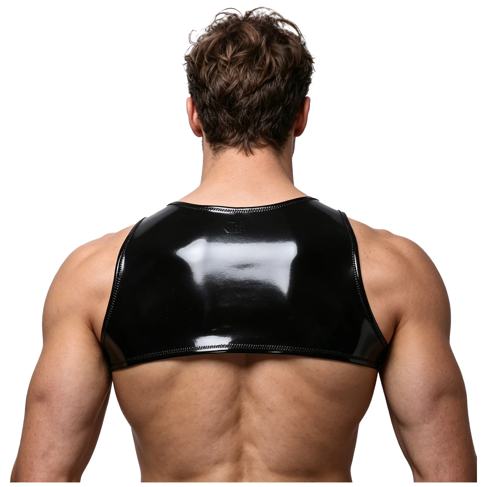Mens Leather Crop Vest Scoop Neck Sleeveless Showing Chest Muscle Crop Singlet Wet-look Tank Top for Bodybuilding Nightclub