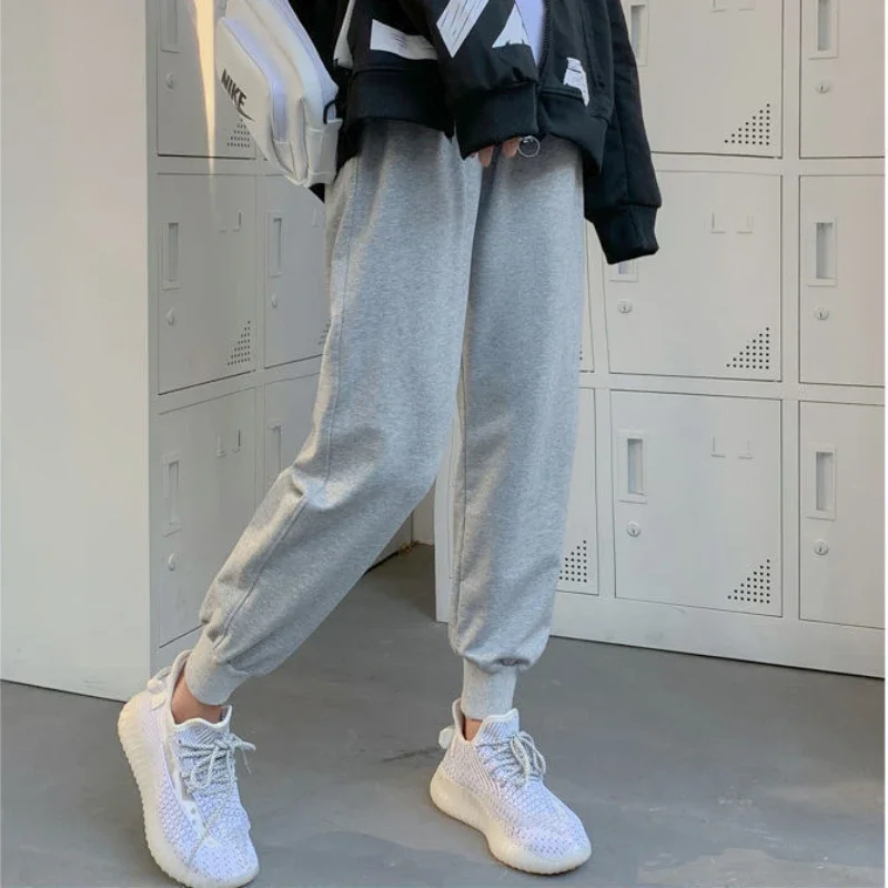 Pants Women Harem High Waist Trousers Streetwear Casual Summer Elastic Solid Basic Retro Loose Preppy Style Harajuku All-match