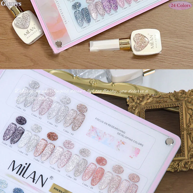 Glenys, 24 colores, brillo de diamante roto, esmalte de uñas en polvo, red de gel, gel de inmersión popular rojo, juego de barniz de uñas LED ultravioleta