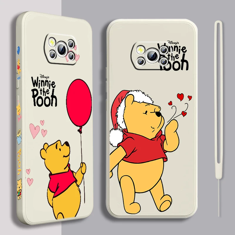 Disney Winnie Bear Cute Balloon Liquid Left Rope For Xiaomi Mi Poco X6 X5 X4 X3 M6 M5 M5S M4 M3 F5 F4 F3 C65 C55 C40 Pro 5G 4G