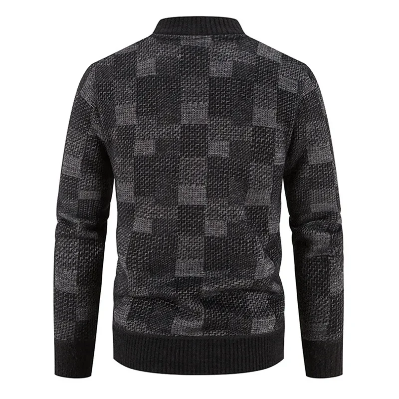 LIBIELIY 2022 New Winter Warm Jacket Men Knitted Sweatercoat Fleece Outerwear Fashion Stand Collar Geometric Casual Mens Jackets