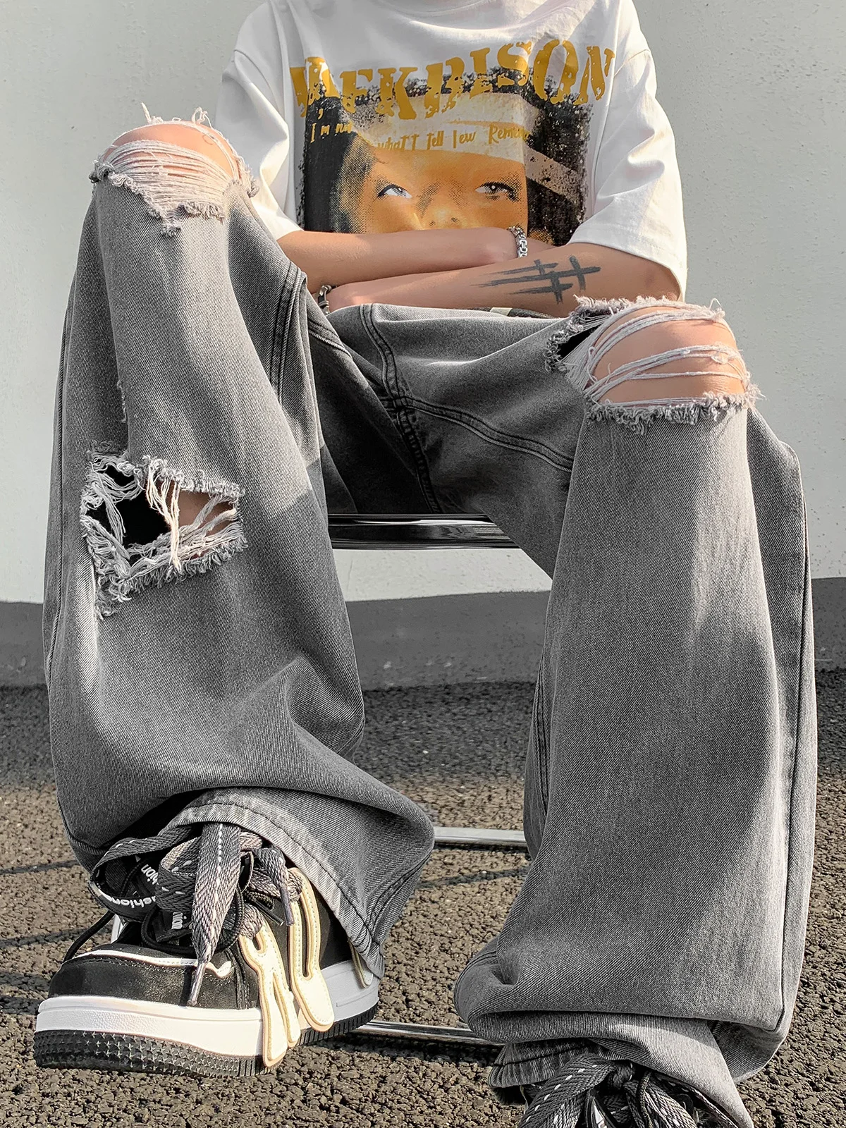 

Летние тонкие джинсы с дырками для мужчин, в стиле ретро, повседневные, прямого кроя, свободные, прочные, молодежные, трендовые, подходят для путешествий