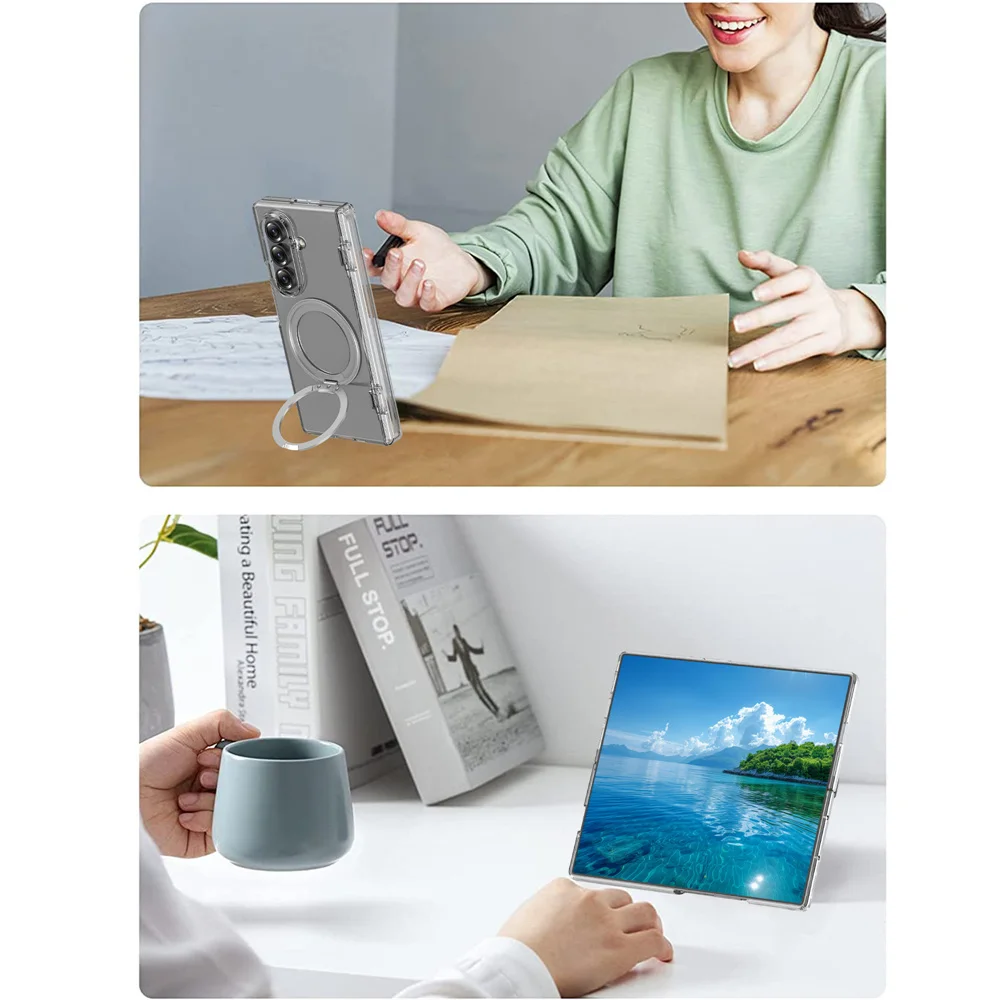 360 °   Funda de teléfono a prueba de golpes con bisagra de soporte magnético giratorio para Samsung Galaxy Z Fold 7 Fold7 para cubierta de carga inalámbrica Magsafe