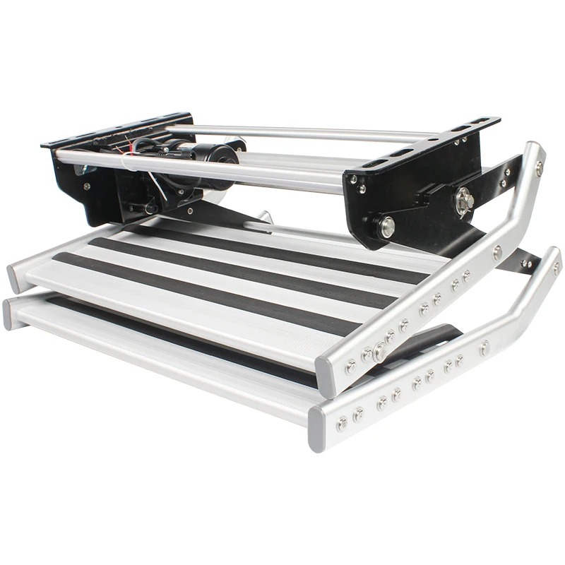 12V RV Folding Steps With LED Light Aluminum Alloy Electric Double Ladders Anti-Slip Steps For RV Trailer Camper